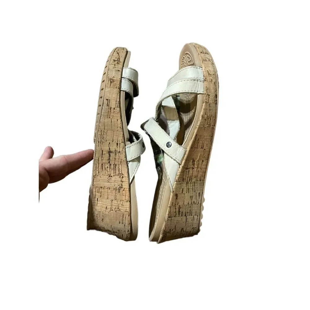 Crocs Leigh Cork Beige Wedge sandals Leather Straps Womens‎